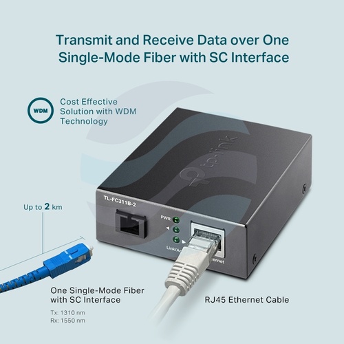 TP-Link TL-FC311B-2 Media konwerter WDM LAN x10/100/1000Mbps, 1x SC/UPC, 1310nm TX/1550nm RX, 2km 7