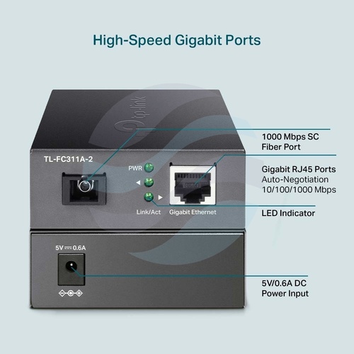TP-Link TL-FC311A-2 Media konwerter WDM LAN x10/100/1000Mbps, 1x SC/UPC, 1550nm TX/1310nm RX, 2km 5
