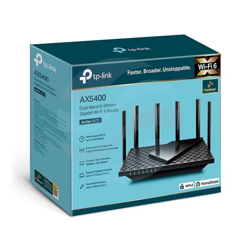 TP-Link Archer AX72 Router Wi-Fi 6 AX5400, 2,4/5GHz, 574/4804Mb/s, 4x anteny, 4x GbE LAN, 1x GbE WAN, 1x USB 3.0, OneMesh, czarny 4