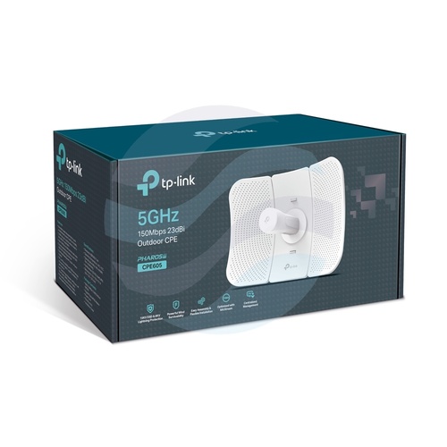 TP-Link CPE605 Zewnętrzne urządzenie CPE 5GHz, 150Mb/s, antena kierunkowa 23dBi, 1x Fast Ethernet 10/100Mb/s (LAN/PoE), IP65, pasywne PoE, biały 3