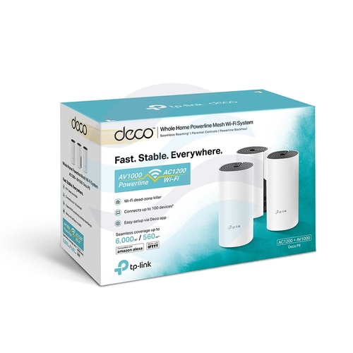 TP-Link Deco P9 Router / Access Point stojący Wi‑Fi AC1200 + PLC AV1000, Mesh Hybrid, 300/867Mb/s, 2,4GHz/5GHz, 2x Gigabit, biały (3‑pack) 5