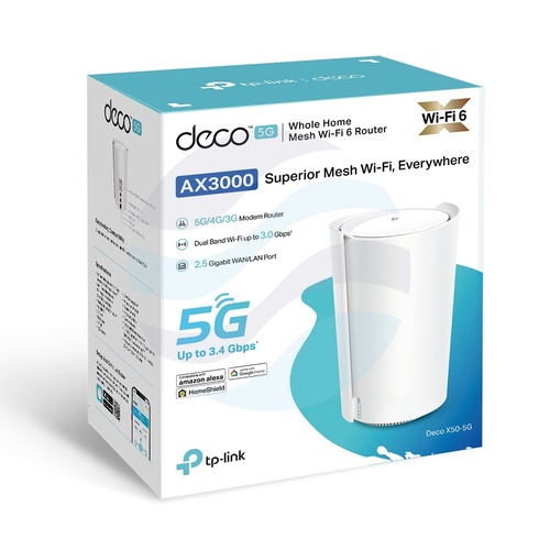 TP-Link Deco X50-5G Router / Access Point stojący Wi‑Fi 6 AX3000, 574/2402Mb/s, 2,4GHz/5GHz, 1x 2,5Gb/s + 2x Gb/s WAN/LAN, 5G, czarny 4