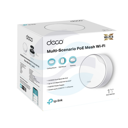TP-Link Deco X50-PoE Router / Access Point stojący Wi‑Fi 6 AX3000, 574/2402Mb/s, 2,4GHz/5GHz, 2x 2,5Gb/s WAN/LAN, PoE 802.3at, biały (1-pack) 3
