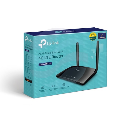 TP-Link Archer MR200 Router 4G LTE Cat4 150/50Mb/s, Wi-Fi AC750 300/433Mb/s 2.4/5GHz, 3x LAN + 1x WAN 10/100Mb/s, 2x anteny zewnętrzne 9