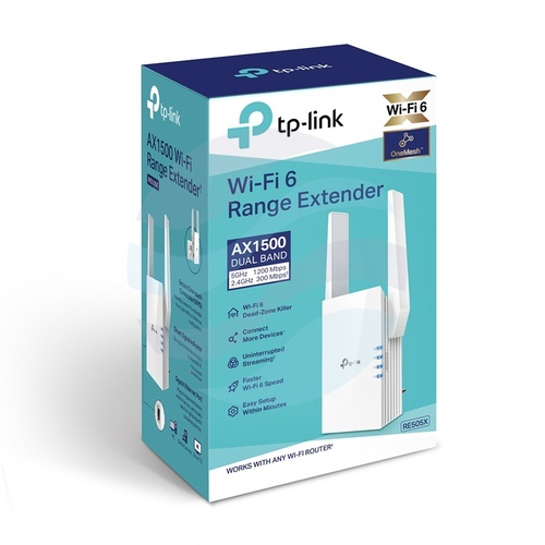 TP-Link RE505X Wzmacniacz sygnału Wi‑Fi 6 AX1500, 300/1200Mb/s, 2.4/5GHz, 1x Gigabit RJ45, OneMesh/Mesh, tryb Repeater/AP, biały 4
