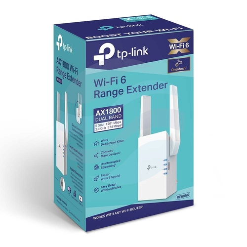 TP-Link RE605X Wzmacniacz sygnału Wi‑Fi 6 AX1800, 574/1201Mb/s, 2.4/5GHz, 1x Gigabit RJ45, OneMesh/Mesh, tryb Repeater/AP, biały 6