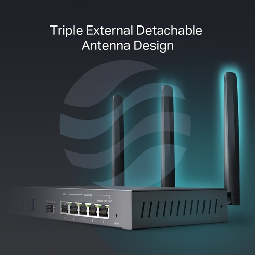 TP-Link ER706W-4G Router VPN Omada Wi-Fi 6 AX3000, 4G+ LTE Cat6 do 300Mb/s, 5x GIGABIT, Mesh, Omada SDN 7