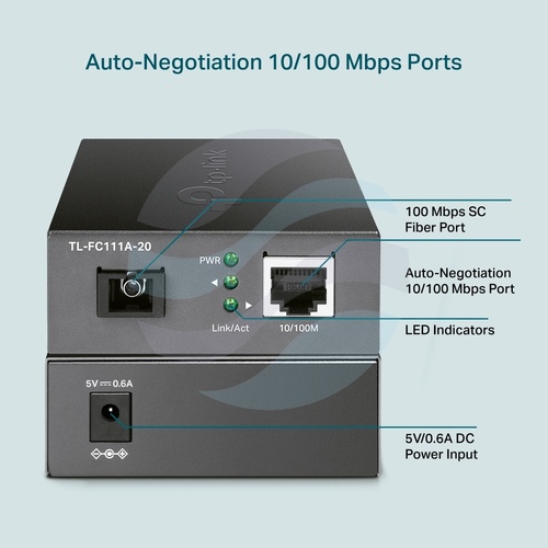 TP-Link TL-FC111A-20 Media konwerter WDM 10/100Mb/s, 1x RJ45, 1x SC singlemode 1550nm TX/1310nm RX, do 20km 3