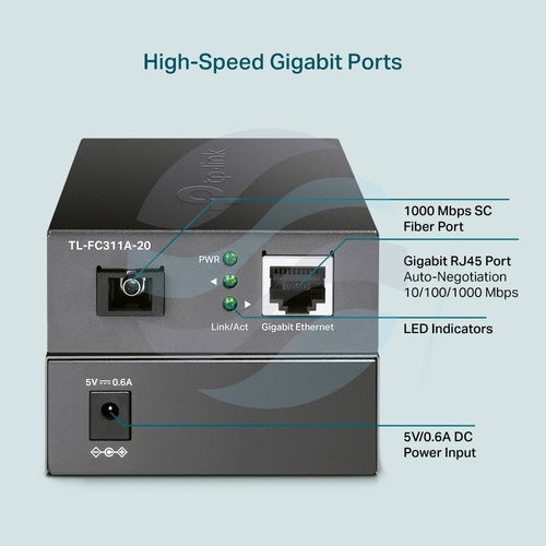 TP-Link TL-FC311A-20 Media konwerter WDM 1x RJ45 10/100/1000Mb/s, 1x SC, 1550/1310nm, do 20km 5