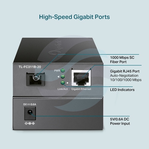 TP-Link TL-FC311B-20 Media konwerter WDM 1x RJ45 10/100/1000Mb/s, 1x SC, 1310/1550nm, do 20km 5