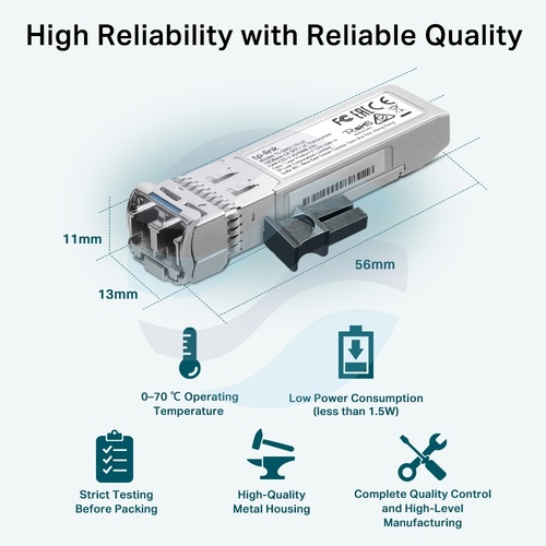 TP-Link TL-SM5110-LR Moduł SFP+ LC 10GBase-LR, SM 9/125µm, 10Gb/s, 1310nm, do 10km, DDM 7