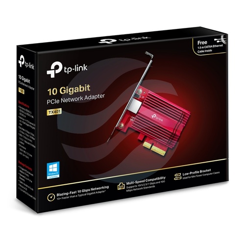 TP-Link TX401 Karta sieciowa PCI Express 10GbE, 1x RJ45 10/100/1000/2500/5000/10000Mbps, PCIe 3.0 x4, low-profile 8
