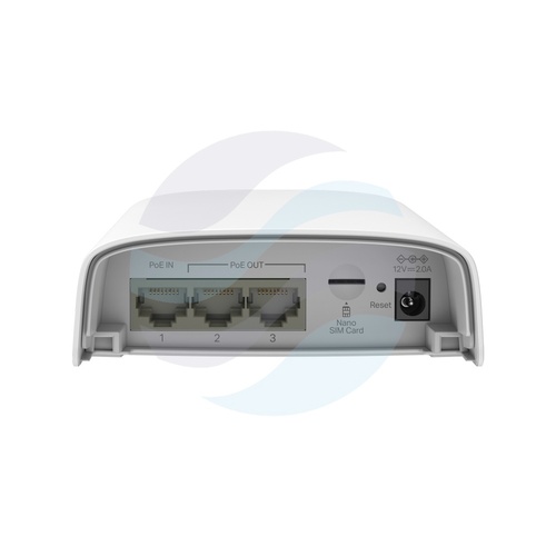 TP-Link ER703WP-4G-Outdoor Router zewnętrzny/wewnętrzny Wi-Fi 6 4G+ Cat6 AX3000 Omada, 574/2402 Mb/s, 2,4/5 GHz, 2×2,3/2×4 dBi, 3× WAN/LAN Gigabit, 1× Nano SIM, PoE 802.3at/bt, 12 V 2 A, IP55 4