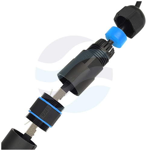 Mufa / Puszka połączeniowa sieciowa RJ45-RJ45 kat.6, STP/FTP max. 8mm, IP68 z dławikami, prosta czarna 6
