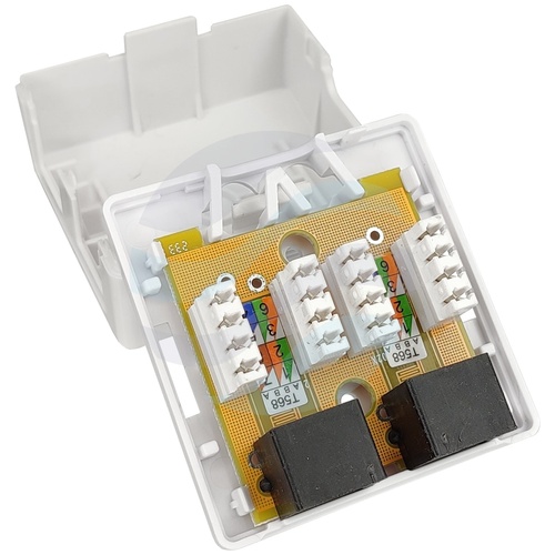 Gniazdo natynkowe mini UTP nieekranowane kat.5e 2x RJ45, zatrzask, białe 2
