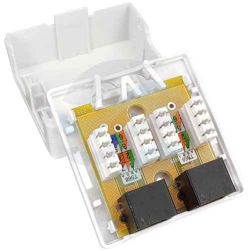 Gniazdo natynkowe mini UTP nieekranowane kat.6 2x RJ45, zatrzask, białe 2
