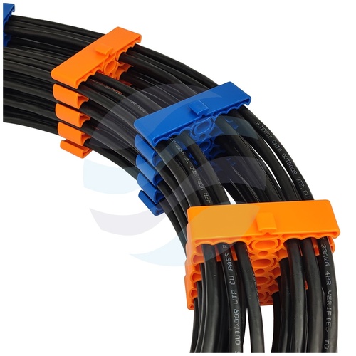Organizator wiązek kablowych na 24 kable sieciowe skrętka, 8 sekcji x 3 komory, min. śr. przewodu 6,2mm, łączony, 75x72x20mm, niebieski 4