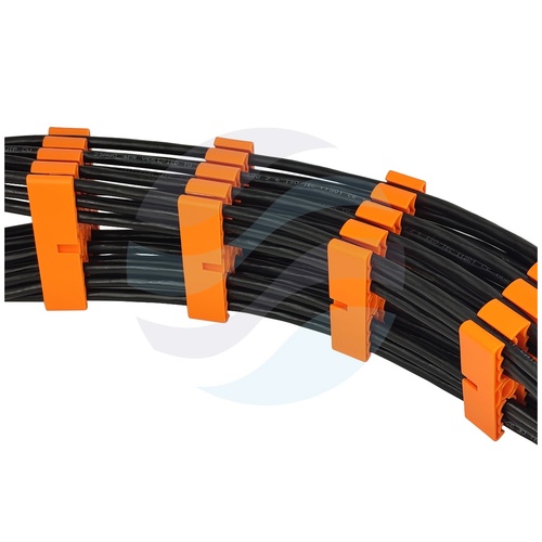 Organizator wiązek kablowych na 24 kable sieciowe skrętka, 8 sekcji x 3 komory, min. śr. przewodu 6,2mm, łączony, 75x72x20mm, pomarańczowy 5