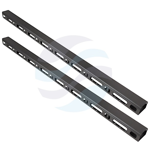 Organizator kabli pionowy 42U, 1870mm, szer. 90mm, gł. 70mm, 7x uchwyt plastikowy, otwierana maskownica zatrzaskowa, stal 1.2mm + ABS, czarny RAL9004, zestaw 2 szt. 2