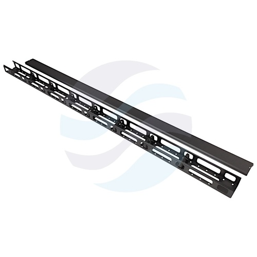 Organizator kabli pionowy 42U, 1870mm, szer. 90mm, gł. 70mm, 7x uchwyt plastikowy, otwierana maskownica zatrzaskowa, stal 1.2mm + ABS, czarny RAL9004, zestaw 2 szt. 5