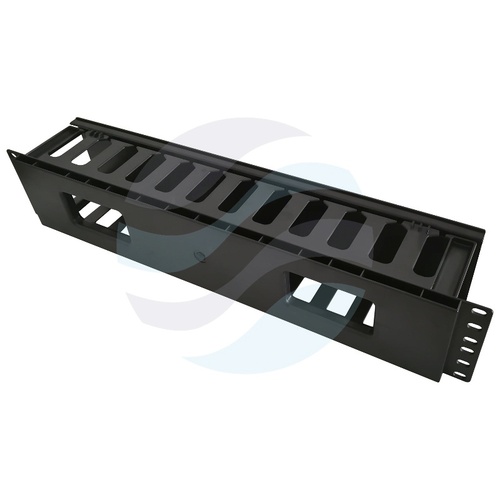 Organizator kabli poziomy 19" 2U, grzebieniowy, 13 grzebieni, głębokość 50mm, mocowanie doczołowe, plastik ABS, szer. 479mm, czarny 2