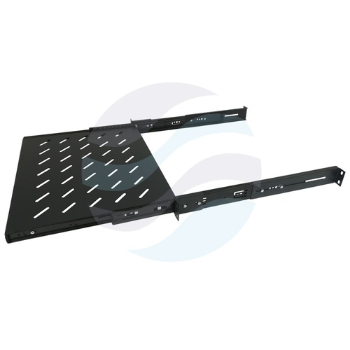 Półka wysuwana 19" 1U, głębokość 350mm, do szaf 600mm stojących i wiszących, montaż doczołowy przód/tył, regulacja 350-485mm, udźwig 15kg, łożyska kulkowe, czarna 3