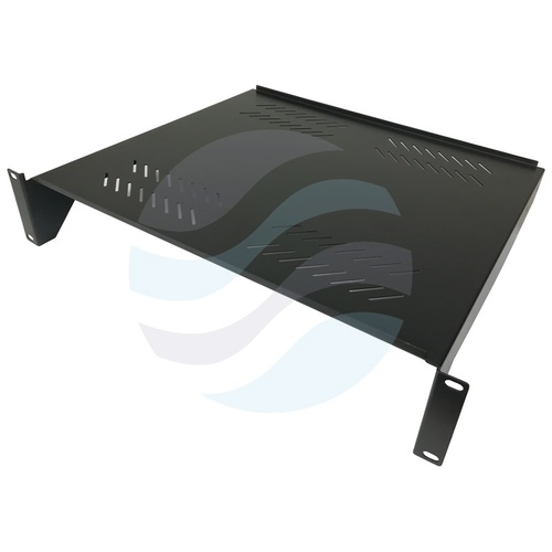 Półka stała 19" 2U 400mm (użytk. 390mm) perforowana, montaż doczołowy (przód), stal, udźwig 25kg, czarna 3