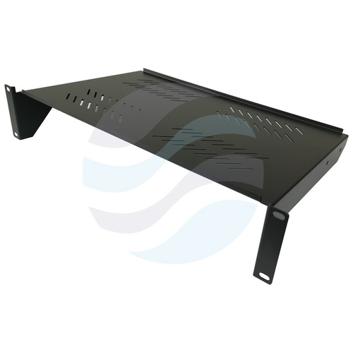 Półka stała 19" 2U 400mm (użytk. 390mm) perforowana, montaż doczołowy (przód), stal, udźwig 25kg, czarna 4