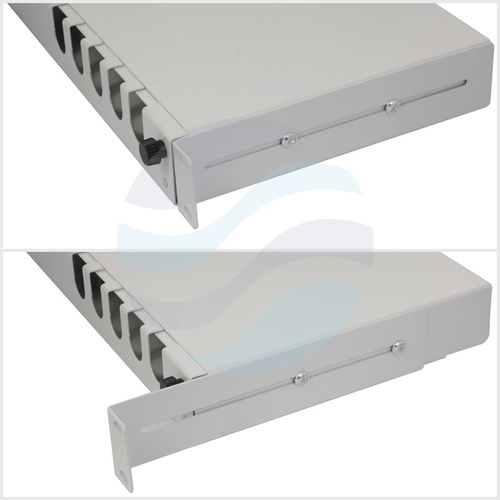 Szuflada zapasu kabla Rack 19" 1U 210mm wysuwana, uchwyty kablowe, możliwość cofnięcia o 50mm, proszkowa, szara 3
