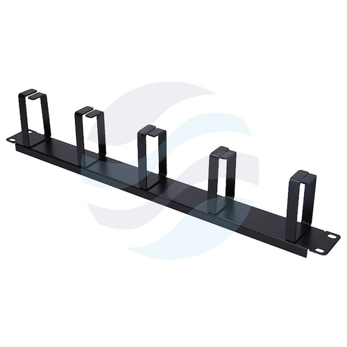 Organizator kabli poziomy Rack 19" 1U, 5x uchwyt metalowy (65/55mm), stal, czarny 2