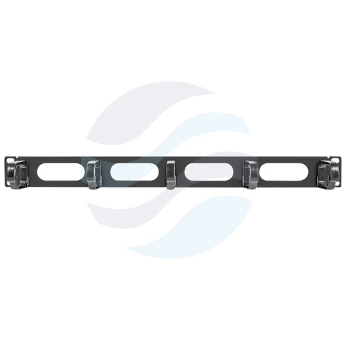 LANBERG AK-1205-B Organizator kabli poziomy 19" 1U z otworami, 5x uchwyt plastikowy oczkowy, gł. uchwytu 76mm, otwory w podstawie, mocowanie doczołowe, stal + plastik ABS, wym. 482.6x80x44.45mm, czarny 3