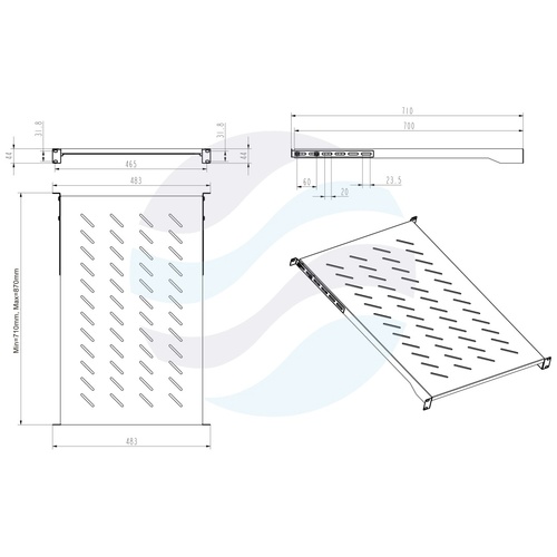 LANBERG AK-1010-B Półka stała 19" 1U 700mm, montaż doczołowy przód/tył, regulowana 710-870mm, 4-punktowa, udźwig 25kg, czarna 2