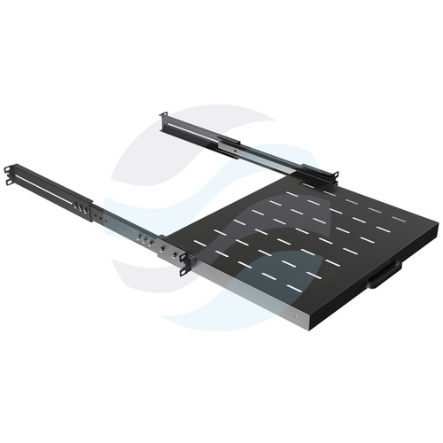 LANBERG AK-1020-B Półka wysuwana Rack 19" 1U 350mm, montaż doczołowy przód/tył, regulowana 350-500mm, udźwig 35kg, do szaf 600mm, czarna 2