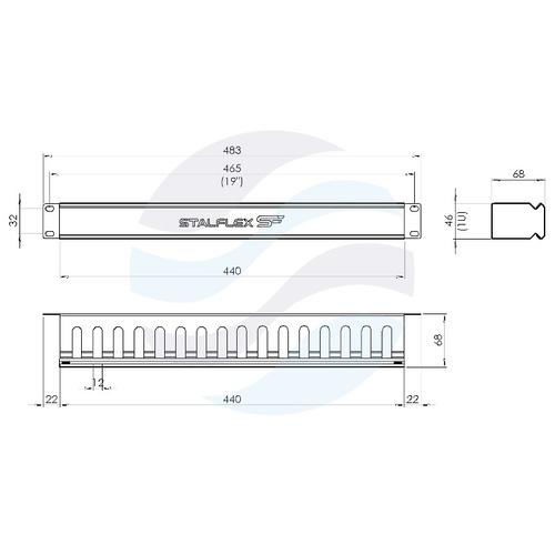 Organizator kabli poziomy grzebieniowy Rack 19" 1U, 17 grzebieni, osłona maskująca, stal, szary 6