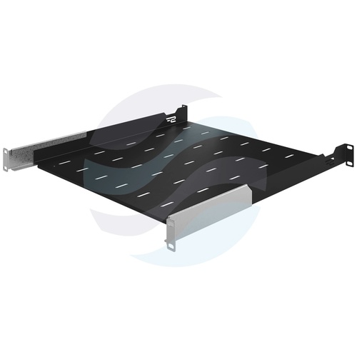 Półka stała 19" 1U 450mm, montaż doczołowy przód/tył, regulowana 450-610mm, 4-punktowa, udźwig 40kg, czarna 5