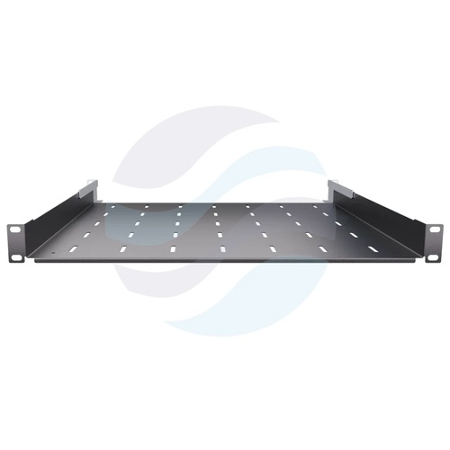 Półka stała 19" 1U 550mm perforowana, montaż doczołowy przód/tył, regulowana 550-700mm, 4-punktowa, udźwig 40kg, czarna 3