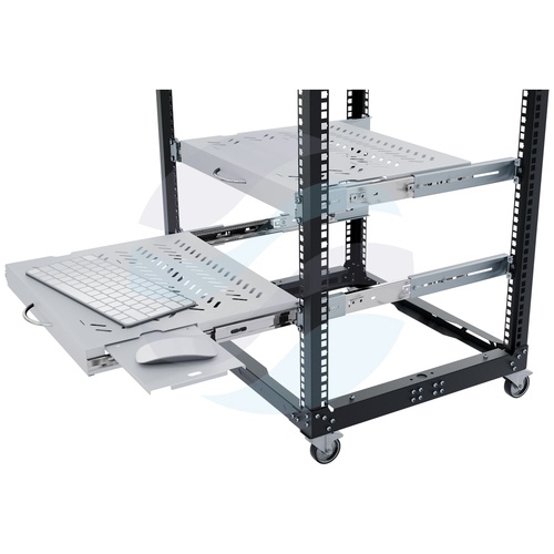Półka wysuwana 19" 1U 350mm pod klawiaturę i myszkę, prowadnice kulkowe, regulowana 350-450mm, podstawka na mysz L/P, udźwig 30kg, szara 4