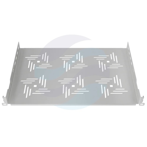 Półka stała 19" 1U 300mm perforowana, montaż doczołowy (przód), stal, udźwig 15kg, szara 2