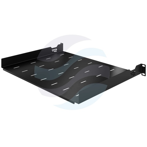 Półka stała 19" 1U 350mm perforowana, montaż doczołowy (przód), stal 1mm, udźwig 25kg, czarna 4