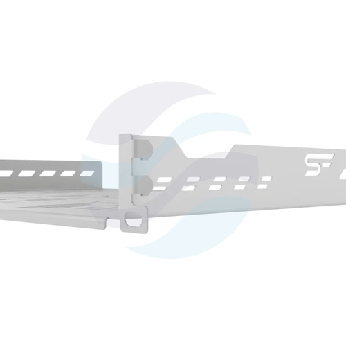 Półka stała 19" 1U z otworami, głębokość 350mm, montaż doczołowy do przednich belek, perforowana, wym. 489x52x350mm, udźwig 15kg, stal 1mm, szara 3