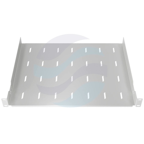 Półka stała 19" 1U 350mm perforowana, montaż doczołowy (przód), stal 1mm, udźwig 15kg, szara 4