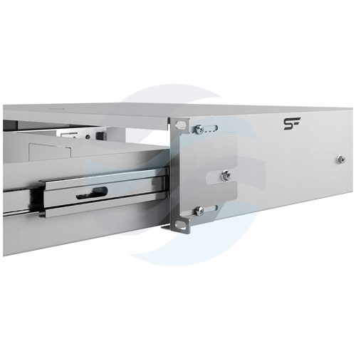 Szuflada zamykana Rack 19" 2U 320mm wysuwana, zamek z kluczem, przepust kablowy, regulacja ±40mm, nośność 20kg, szara 2