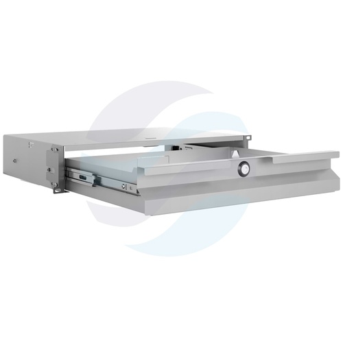 Szuflada zamykana Rack 19" 2U 320mm wysuwana, zamek z kluczem, przepust kablowy, regulacja ±40mm, nośność 20kg, szara 7