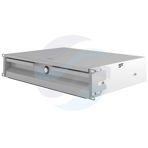 Szuflada zamykana Rack 19" 2U 320mm wysuwana, zamek z kluczem, przepust kablowy, regulacja ±40mm, nośność 20kg, szara 10