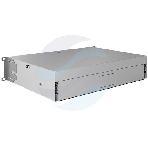 Szuflada zamykana Rack 19" 2U 320mm wysuwana, zamek z kluczem, przepust kablowy, regulacja ±40mm, nośność 20kg, szara 11