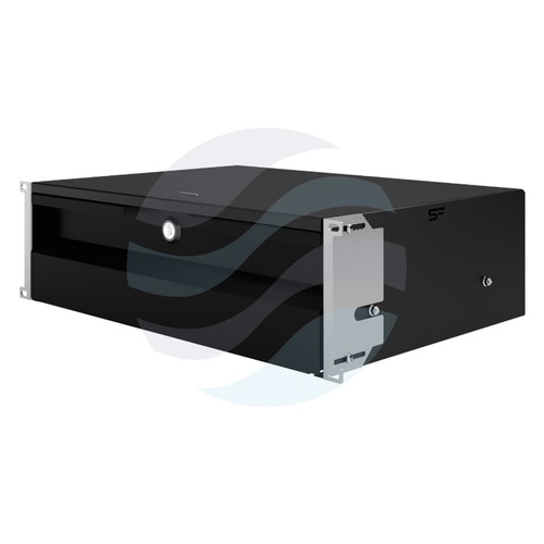 Szuflada zamykana Rack 19" 3U 320mm wysuwana, zamek z kluczem, wyłamywany przepust kablowy, nośność 20kg, czarna 2