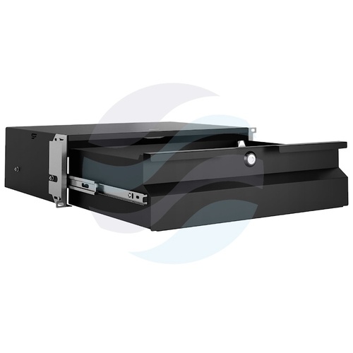 Szuflada zamykana Rack 19" 3U 320mm wysuwana, zamek z kluczem, wyłamywany przepust kablowy, nośność 20kg, czarna 7