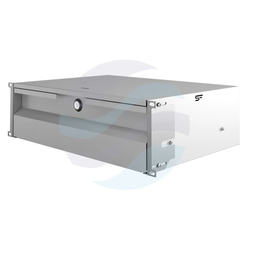 Szuflada zamykana Rack 19" 3U 320mm wysuwana, zamek z kluczem, przepust kablowy, regulacja ±40mm, nośność 20kg, szara 2