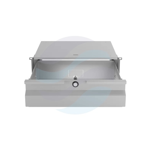 Szuflada zamykana Rack 19" 3U 320mm wysuwana, zamek z kluczem, przepust kablowy, regulacja ±40mm, nośność 20kg, szara 9