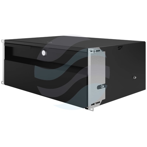Szuflada zamykana Rack 19" 4U 320mm wysuwana, zamek z kluczem, przepust kablowy, regulacja ±40mm, nośność 15kg, czarna 5